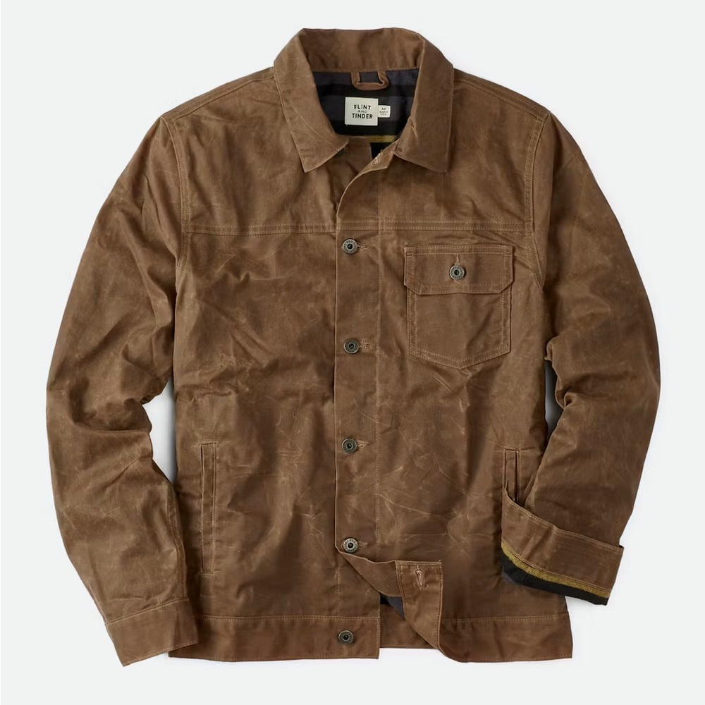 Flint & Tinder Flannel-Lined Waxed Trucker Jacket -see note in details